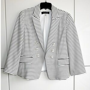 Kasper White Black Stripe Sailor Blazer Size 6 Gold Buttons Suit Jacket Office
